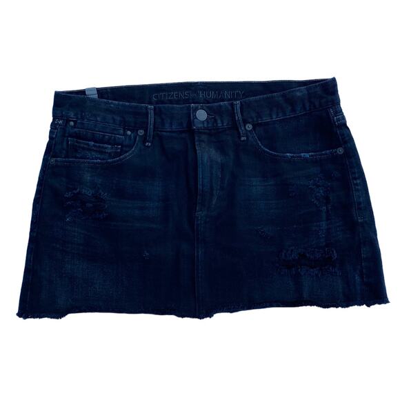 New Citizens Of Humanity Daria Black Distressed Cut Off Jean Denim Mini Skirt 27 - Picture 5 of 11
